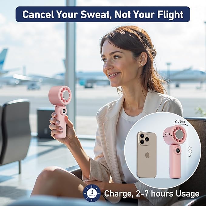 CIVPOWER Handheld Fan: Portable Small Ice Cooling Plate- 4000mAh Rechargeable 100 Gear High-Speed Turbo 10500 RPM - Personal Foldable Battery Operated for Travel Indoor Outdoor Women Men (Pink)