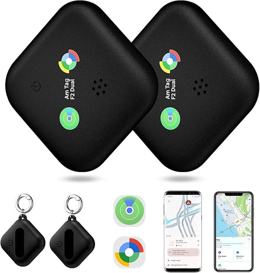 Dual-System Compatible Bluetooth Tracker for iOS or Android Key Finder, Item Locator, Smart Luggage Tracker, Pet Tracker Works with Apple Find My or Google Find Hub IP67 Waterproof Rating (2-Pack)