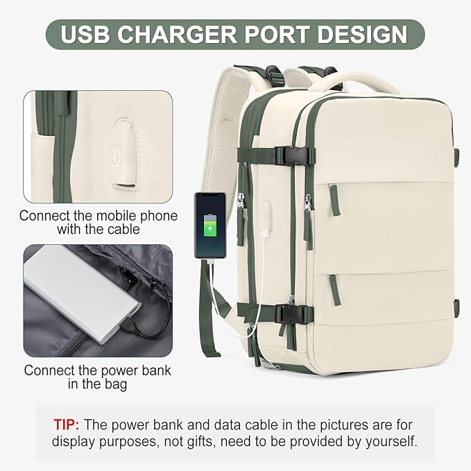 Casual Backpack Traveling Backpack, A-beige With Green, Expandable, Travel Backpacks