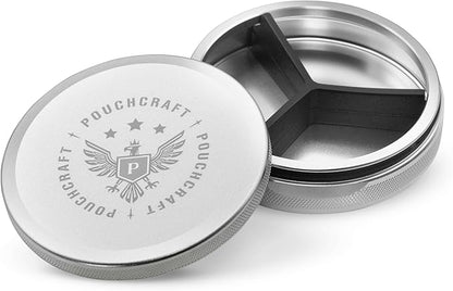 Metal Pouch Can | Metal Container | Slim EDC Pocket Tin | Airtight & Moisture-Resistant | Compact Daily Organizer | Pill Case & Travel Tin | Father’s Day Gift for Dad | (Insignia Ed, Silver, Tall)