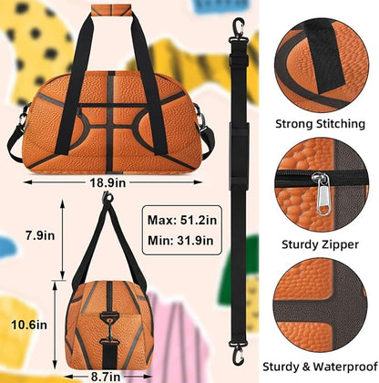 Kids Duffle Bag Girls Boys Basketball Texture Weekender Overnight Bag,Lightweight Duffel Bags for Traveling Gym Sport Dance