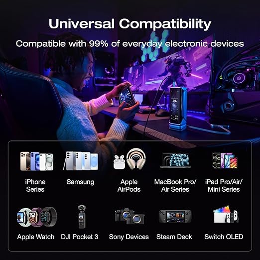 EF ECOFLOW Rapid Pro X Power Bank, 27650mAh, 300W, 140W Built-in Cable, 3-Port Portable Charger, 140W Output, Up to 320W Recharge, 3.9" Display, 2 ft Retractable Cable, Compatible with iPhone, Laptop