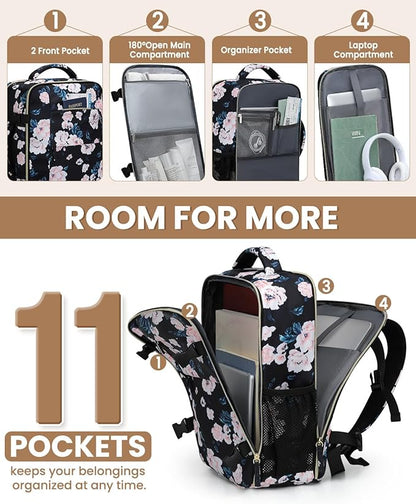 Travel Backpack for Women Man, Waterproof Personal Item Travel Bag Airline Approved Laptop Backpack Bookbag Weekender bags for Business,Travel, Work Fits 15.6 inch Laptop(Medium,Flower)