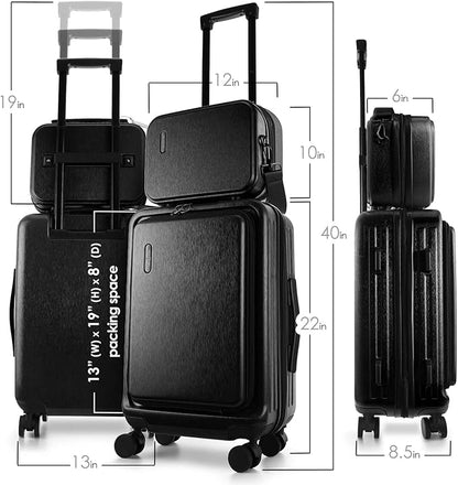 TRAVELARIM 22 Inch Carry On Luggage 22x14x9 Airline Approved, Small Carry On Suitcase, Hard-shell Carry-on Luggage with Wheels, Durable Black Luggage Carry-On with Cosmetic Case and Luggage Scale