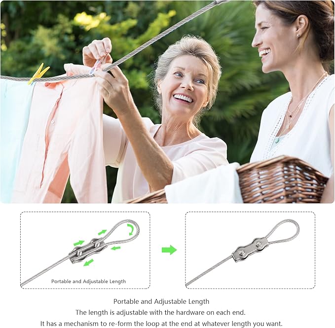 Clotheslines,20ft Portable Windproof Clothes Rope Line with Stainless Steel Cable Tightener System Multipurpose Heavy Duty Laundry Rope for Christmas Decor Outdoor/Indoor/Home/Drying (20Ft/6m)