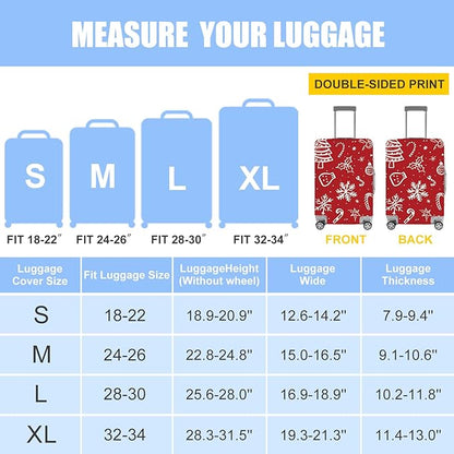 Red Christmas Luggage Cover – Snowflake & Candy Cane Suitcase Protector, Holiday Travel Luggage Sleeve, Stretchable & Waterproof,XL