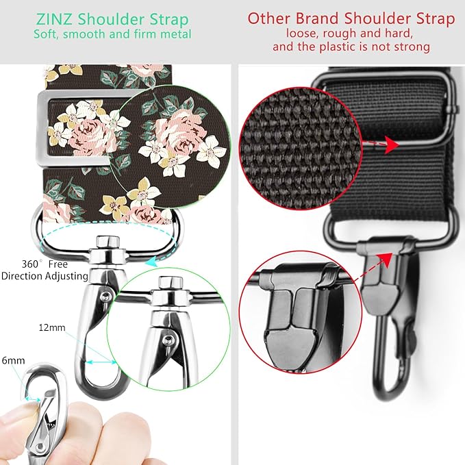 ZINZ Shoulder Strap 78" Universal Handbag Strap with Ultra-thick Fixed Padded and Dual Balanced Adjustable Buckles Shoulder Crossbody Strap for Briefcase Messenger Bag Laptop bag Luggage，Black rose
