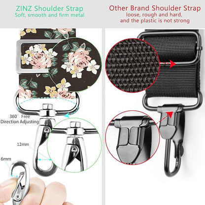 ZINZ Shoulder Strap 78" Universal Handbag Strap with Ultra-thick Fixed Padded and Dual Balanced Adjustable Buckles Shoulder Crossbody Strap for Briefcase Messenger Bag Laptop bag Luggage，Black rose
