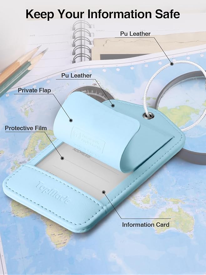 TopMade Smart Luggage Tag with Find My, Premium Leather Luggage Tags for Suitcase, Travel Bags, Backpacks, Anti-Lost Suitcase Tag Tracker for Travel with Privacy Name Card, Rechargeable