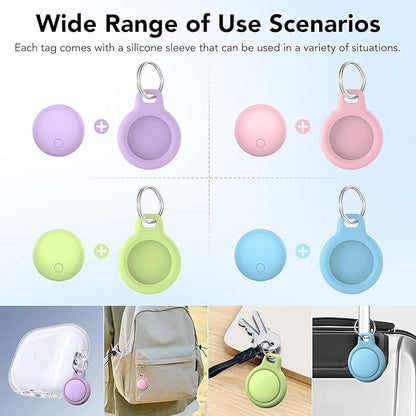 Air Tracker Tags 4-Pack, Item Finders Work for Apple Find My APP(iOS Only) Tracker Tags for Keys, Luggage, Backpack etc,Replaceable Battery Last 1 Year, Loud Beep, IP68 Waterproof with Holder