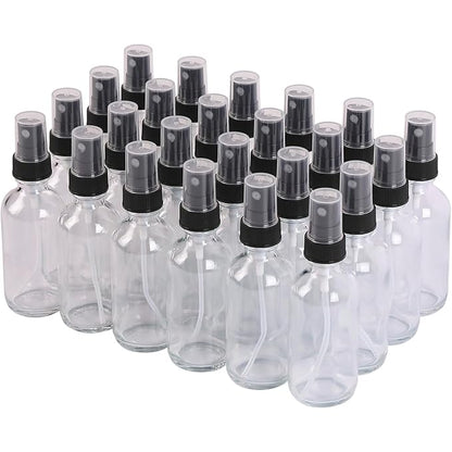 Clear Glass Small Spray Bottles 2 oz 24 Packs,Fine Mist Sprayer Pretty Finish,Refillable Containers mini spray bottles for Cleaning Solutions and Skin Care (Clear 24Pack)