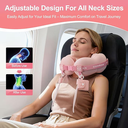 Travel Neck Pillow for Airplane, Super Soft Neck Support Travel Pillow - Lightweight and Stylish Convertible Style - Ergonomic Design for Long Flights, Car, Train & Office Use (Pink)