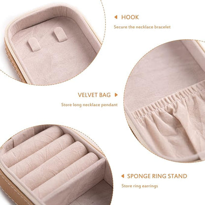 BONNY DODO Small Travel Jewelry Organizers Box for women with PU Leather Portable Mini Jewelry Case with compartments for Necklace Rings Earrings,Luxury Giftable boxes. (Champagne, S)