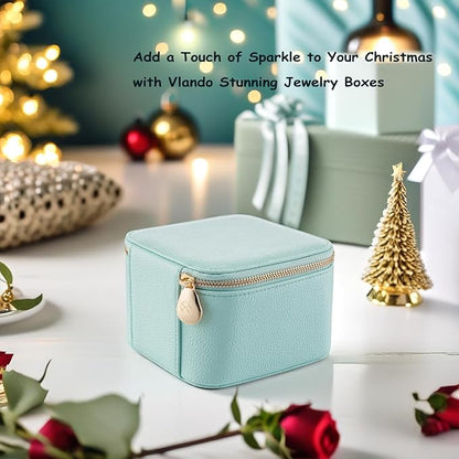 Vlando Travel Jewelry Box Organizer - 6 Small Velvet Zipped Pouches Pockets for Jewelries Necklaces Rings Earrings Sorting Storage, Aqua Blue