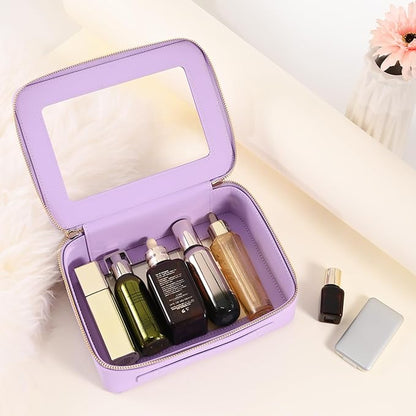 Aveniee Clear Makeup Bag Organizer,Large Travel Toiletry Bag for Women, Waterproof Cosmetic Pouch with Zippers,Car Organizers and Storage Case for Accessories,Lilac