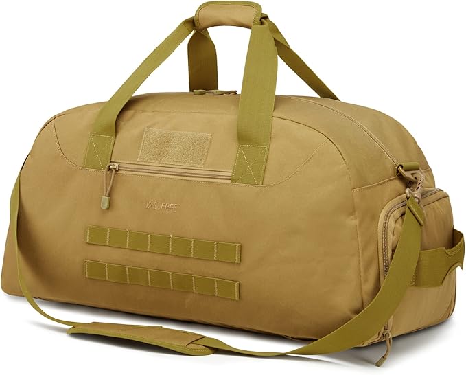 G4Free 70L Large Tactical Duffle Bag Men Sports Gym Backpack with Shoes Compartment Military MOLLE Duffel Backpack (Brown)