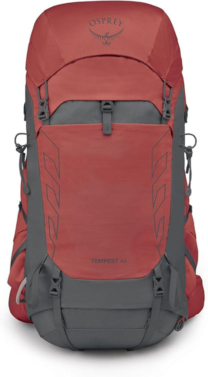 Osprey Tempest 44L Women's Lightweight Hiking Backpack - Daypack for Travel & Camping, Red Pampas/Coal Grey, XS/S