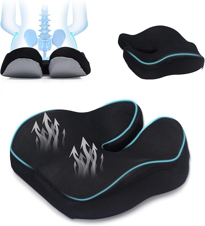 CXC Seat Cushion: Extra Thick Memory Foam with Cooling Gel & ComfortCurve Ergonomic Design - Donut Pillow for Tailbone Pain Relief, Sciatica Support, Orthopedic Office Chair Cushion, Wheelchair.