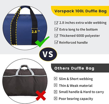 Vorspack Extra Large Duffle Bag for Travel - 200L Duffel Bag for Men Gear Bag for Storage Foldable Weekender Bag for Overnight Camping - Blue