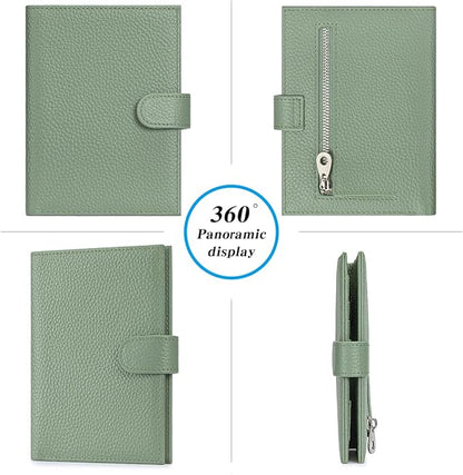 Passport Holder for Travel Women RFID Blocking Genuine Leather Passport Wallet with Card Slots, Zipper Coins Pocket, Cash Holder, Green