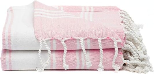 Cotton Turkish Beach Towel Towels Oversized 36"x72" Pool Absorbent Extra Large Quick Dry Sand Travel Towel (Pink, 2 Pack)