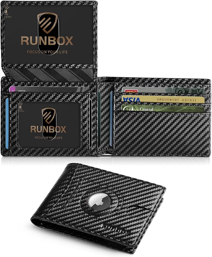 RUNBOX Wallet for Men Slim Rfid Leather 2 ID Window With Gift Box