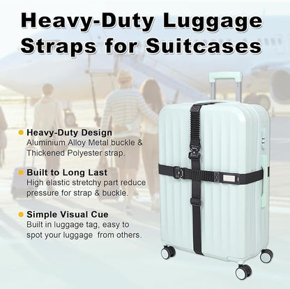 Vigorport Luggage Straps for Suitcases 2 Pack, Heavy Duty Metal Buckle Luggage Belt Strap, TSA Approved Suitcase Belt, Stretchable Travel Strap for Luggage