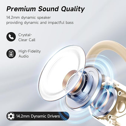 Open Ear Bluetooth 5.4 Earbuds, Wireless Headphones Sport Over Earphones Built-in Mic with Ear Hooks, 60H Playtime Ear Buds Fast Charging, IPX7 Waterproof for Running/Workout,kin Color