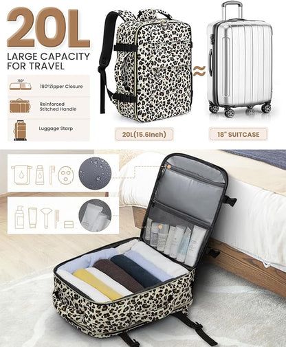 Travel Backpack for Women Man, Waterproof Personal Item Travel Bag Airline Approved Laptop Backpack Bookbag Weekender bags for Business,Travel, Work Fits 15.6 inch Laptop(Medium,Leopard)