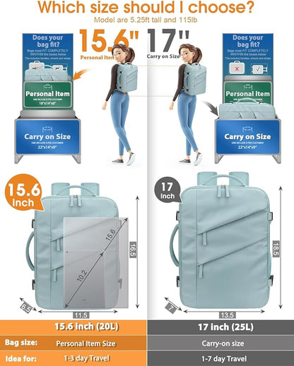 Capolo Travel Backpack for Women Men Waterproof Laptop Backpack Flight Approved Carry On Backpack Overnight Weekender Bag College Bookbag for Business, Work, Traveling Fits 15.6 '' Laptop,Lake Blue