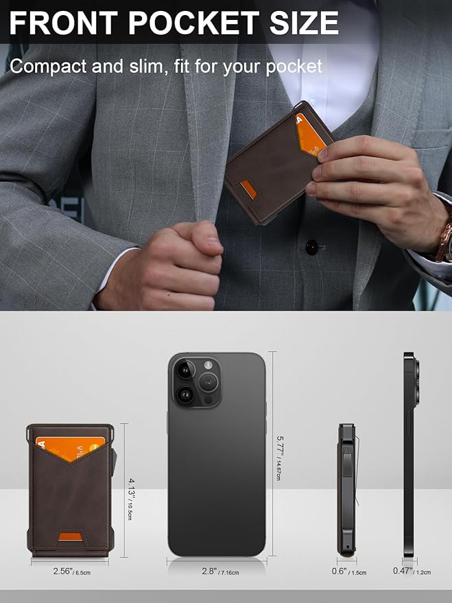 Wallet for Men RFID Wallet with 2 ID Windows & Money Clip, Slim Pop Up Card Holder for 10-12 Cards, Bifold Minimalist Smart Wallet for Front Pocket, Compact Metal Credit Card Holder, Gifts for Men