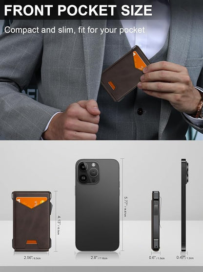 Wallet for Men RFID Wallet with 2 ID Windows & Money Clip, Slim Pop Up Card Holder for 10-12 Cards, Bifold Minimalist Smart Wallet for Front Pocket, Compact Metal Credit Card Holder, Gifts for Men