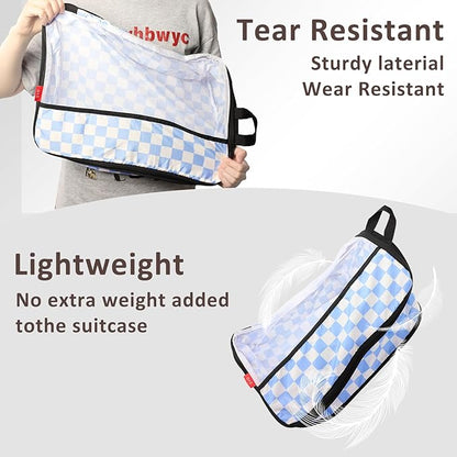 U+U 10 Set Compression Packing Cubes - Ultralight Travel Organizers with Laundry Bag and Cosmetic Bag, Space-Saving Suitcase Organizer for Travel, Business Trip and Family Vacation (Blue Checkered)