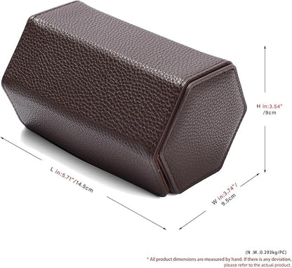Oirlv Luxury Hexagonal Leather Watch Travel Case Watch Organizer Case for Men Portable Jewelry Storage Roll Organizer(2-Slot,Brown)