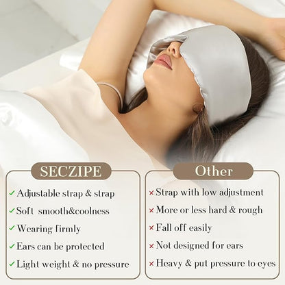 100% Mulberry Silk Sleep Mask Eye Mask for Women Man with Adjustable Band, for Side Sleeper Blackout Sleep Mask for Travel Rest and Office (Gray)