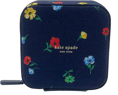 Kate Spade New York Navy Floral Travel Jewelry Case, Small Jewelry Box to Organize Rings, Necklaces, Earrings, Garden Toss