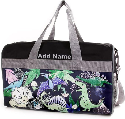 Personalized Kids 18 Inch Duffel Bag for Sports, Travel and Sleepover - Dino