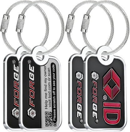 Forge Smart Lost and Found Luggage Tags, Global Luggage Tracking Tag, Travel Sentry Powered Baggage ID System for Luggage, Bags, Suitcases, and More (Black 4 PK)