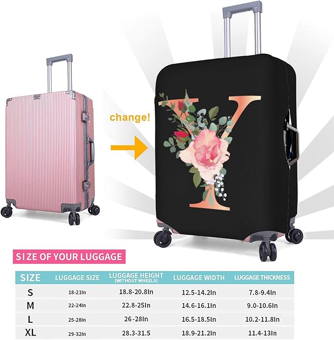 Floral Letter Y Travel Luggage Cover Spandex Suitcase Protector Elastic Washable Stretch Suitcase Cover,Size M(Fit 22-24inch Suitcase)