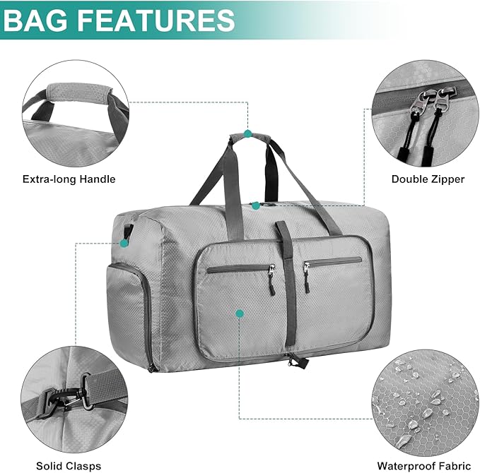 Dimayar Travel Duffle Bag for Men Women - Foldable Duffel Bag with Shoes Compartment - Overnight Bags Waterproof & Tear Resistant(85L,Space Gray)