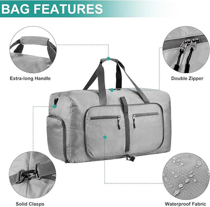 Dimayar Travel Duffle Bag for Men Women - Foldable Duffel Bag with Shoes Compartment - Overnight Bags Waterproof & Tear Resistant(85L,Space Gray)