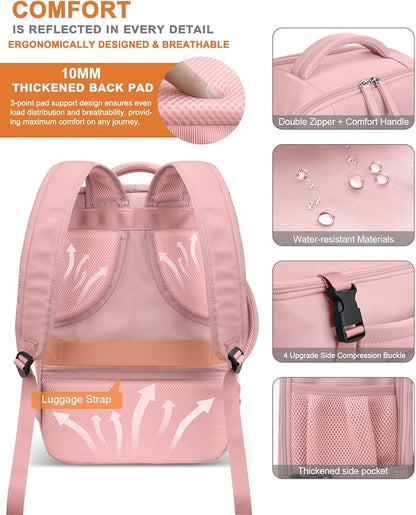 Capolo Travel Backpack for Women Men Waterproof Laptop Backpack Flight Approved Carry On Backpack Overnight Weekender Bag College Bookbag for Business, Work, Traveling Fits 17 '' Laptop,Pink