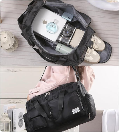 Personalized Duffel Bag Custom Sport Gym Travel Bags Embroidered Name Text Customized Dry Wet Separated Weekend Waterproof Bag for Women Men (B-Black)