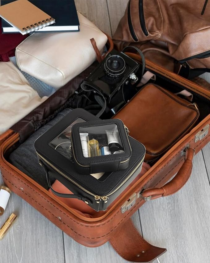 Travel Clear Makeup Bag Set, TSA Approved Cosmetic Bag Case with Zipper Portable Makeup Pouch Toiletry Bag Women Traveling Cosmetic Organizer Storage Bag Car Organizer Car Essentials for Women