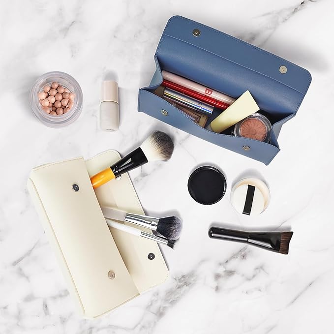 carrotez Stylish PU Leather Makeup Bag: Versatile Travel Toiletry Bag & Cosmetic Pouch, Small Makeup Organizer for Purse Essentials - Ideal Makeup Brush Holder & Sunglasses Case for Women - Cream