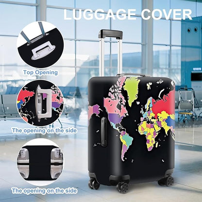 World Map Luggage Cover – Durable and Stylish Travel Suitcase Protector for Travel Enthusiasts, Fits Most Luggage Sizes,L