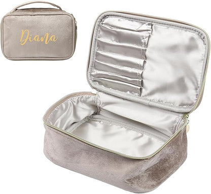 Personalized Name Makeup Bags - Monogrammed Gift for Women Girls Cosmetic Bag with Zipper Gift Ideal for Teen Girls Women Birthday Friend Mom (Khaki)