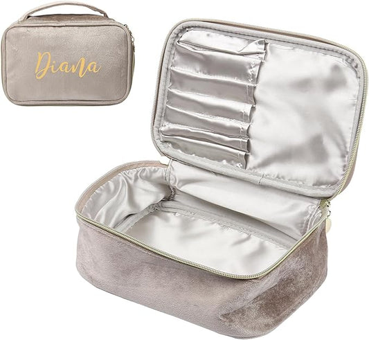 Personalized Name Makeup Bags - Monogrammed Gift for Women Girls Cosmetic Bag with Zipper Gift Ideal for Teen Girls Women Birthday Friend Mom (Khaki)