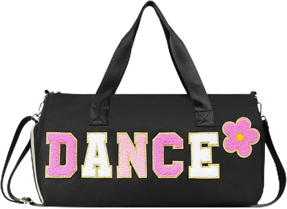 Dance Bag for Girls, KUIRAN Travel Duffel Bag with Shoe Compartment Lightweight Gym Sport Ballet Weekender Bag - Black/Shoe Compartment