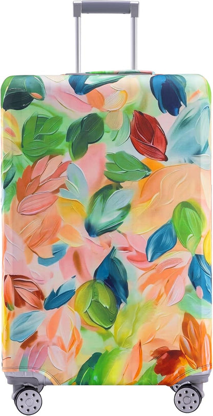 Travelkin Luggage Covers For Suitcase Tsa Approved,Suitcase Cover Protector Fit 18-32 Inch Luggage (Coloured Leaves, S)